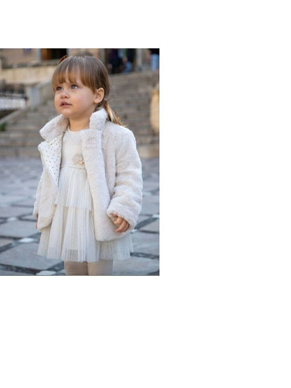 Mayoral Knit Tulle Dress Baby Toddler Girl Cream 36M